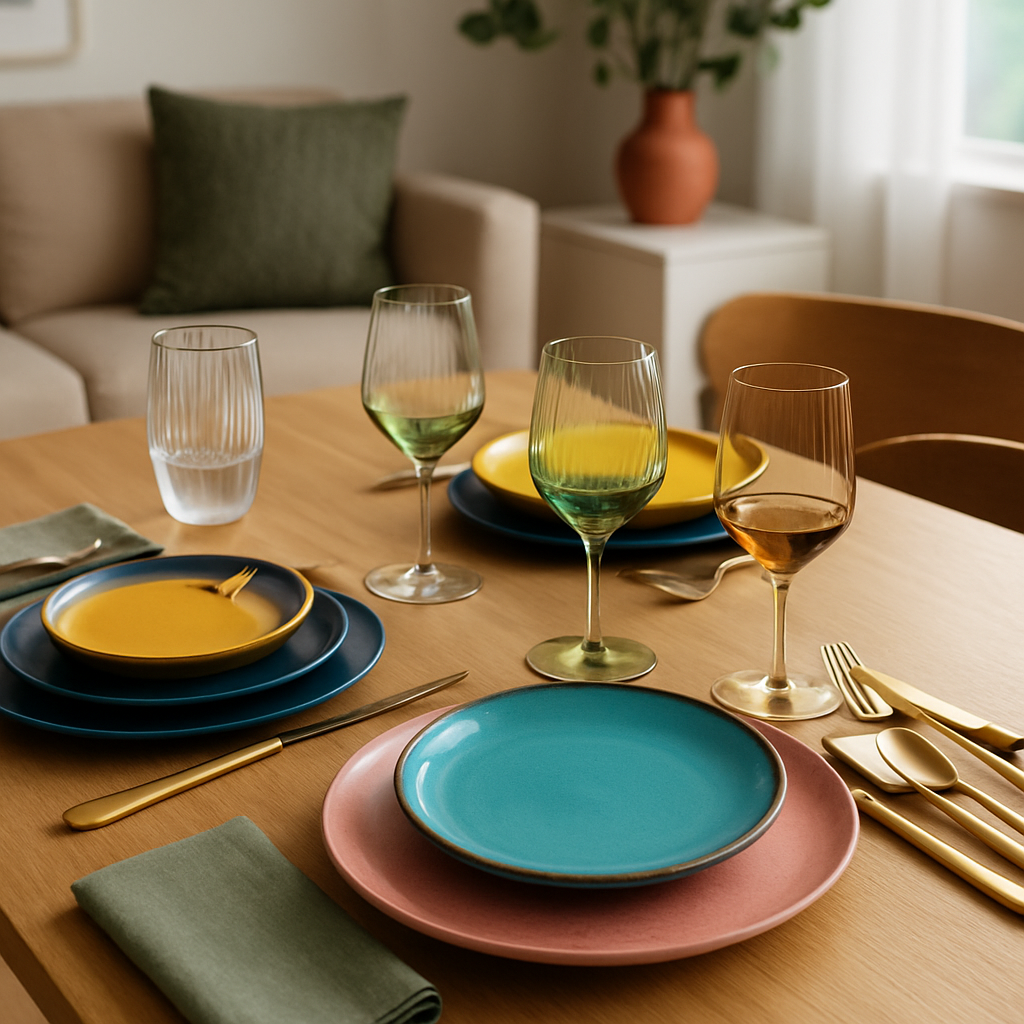 A beautifully set dining table showcasing the latest dishware trends