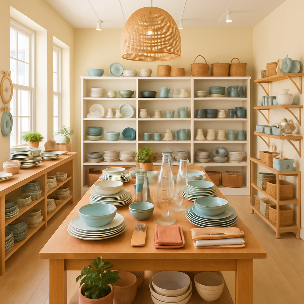 Interior view of our store showcasing various dishware