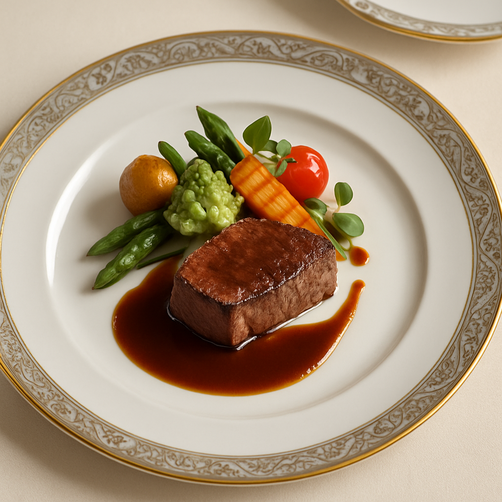 A delicious meal served on elegant dishware